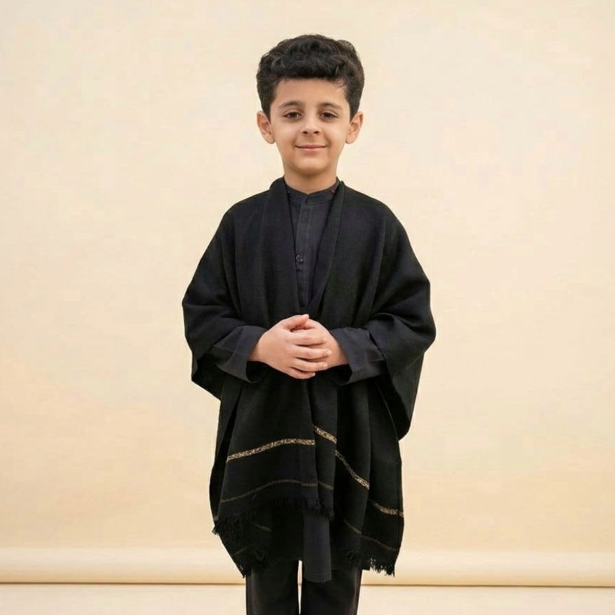 Kids Black Wool Shawl – Classic Elegance & Warmth