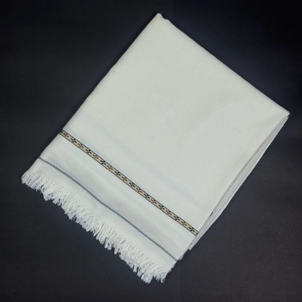 Classic White Men’s Wool Shawl – Traditional Border