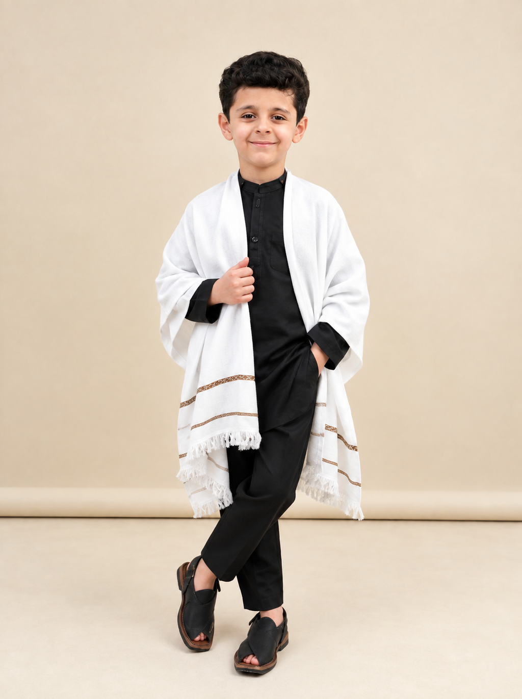 Kids White Wool Shawl – Classic Elegance & Warmth