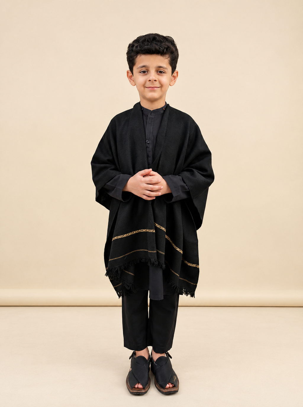 Kids Black Wool Shawl – Classic Elegance & Warmth