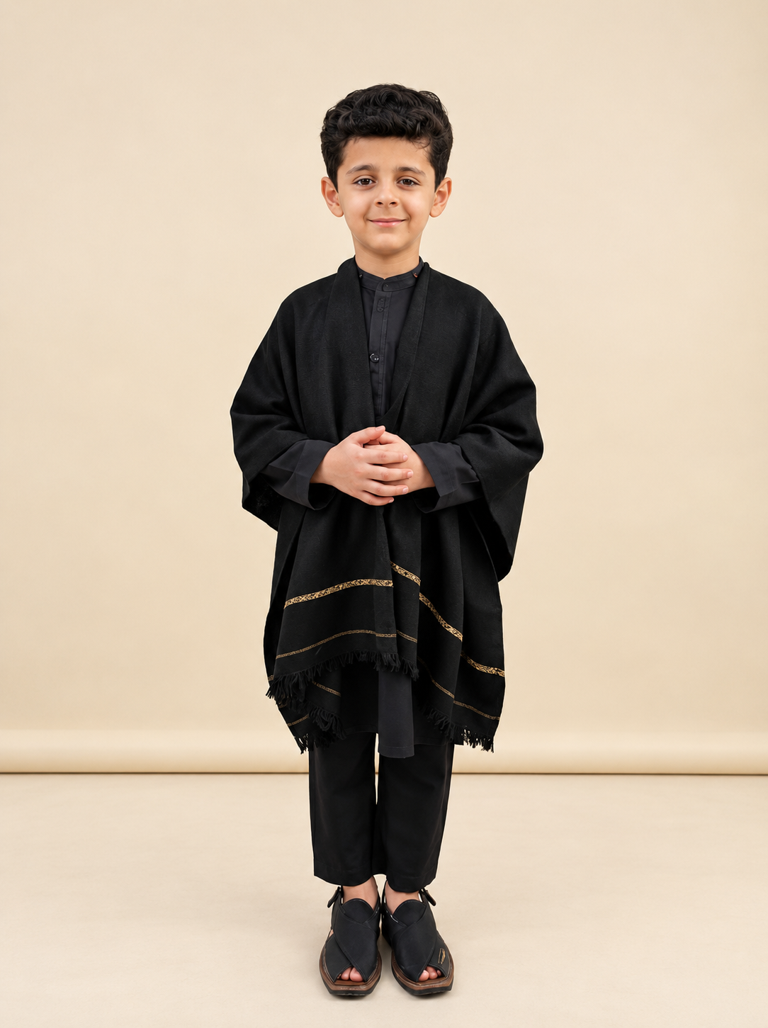 Kids Black Wool Shawl – Classic Elegance & Warmth