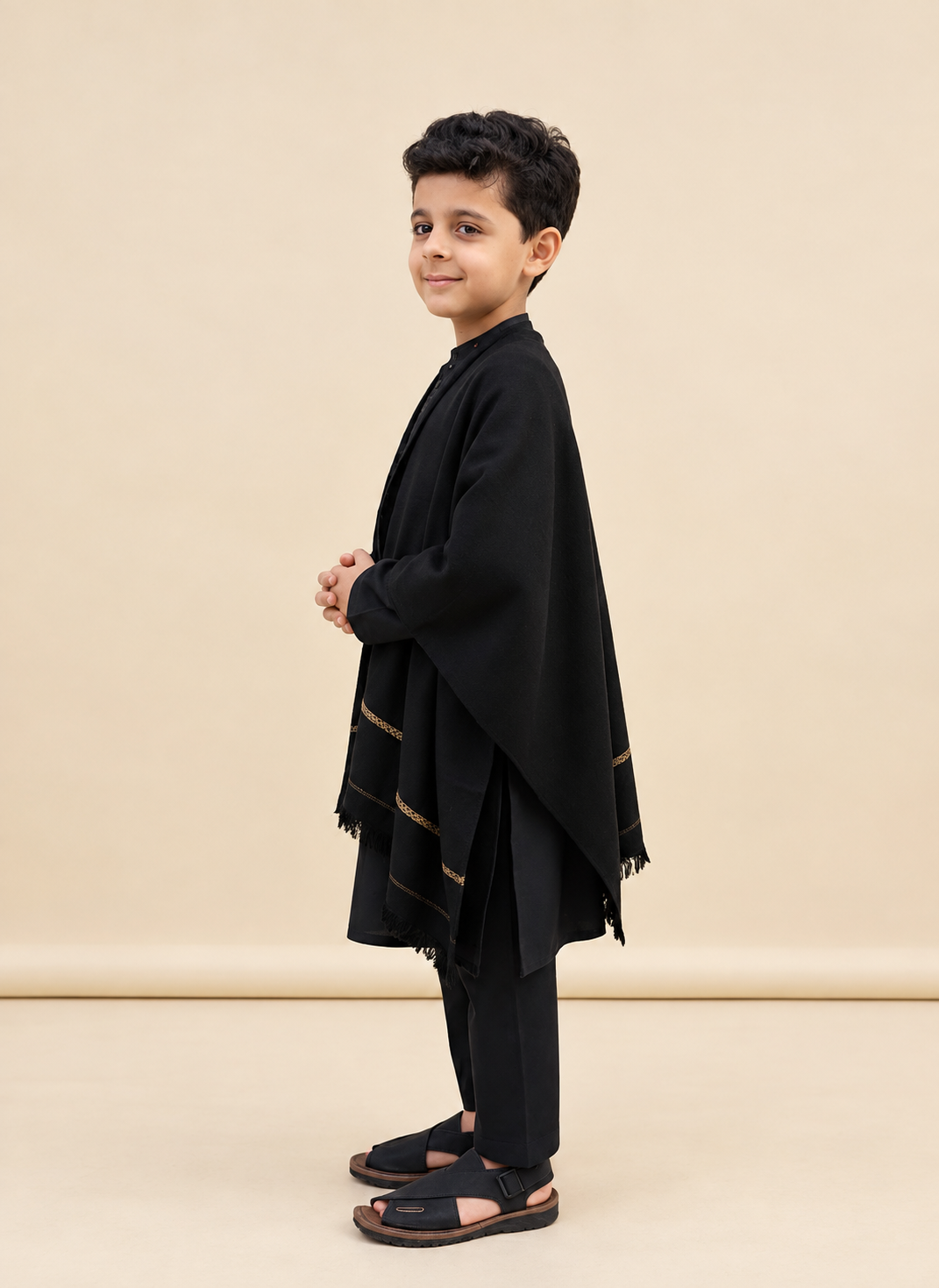 Kids Black Wool Shawl – Classic Elegance & Warmth